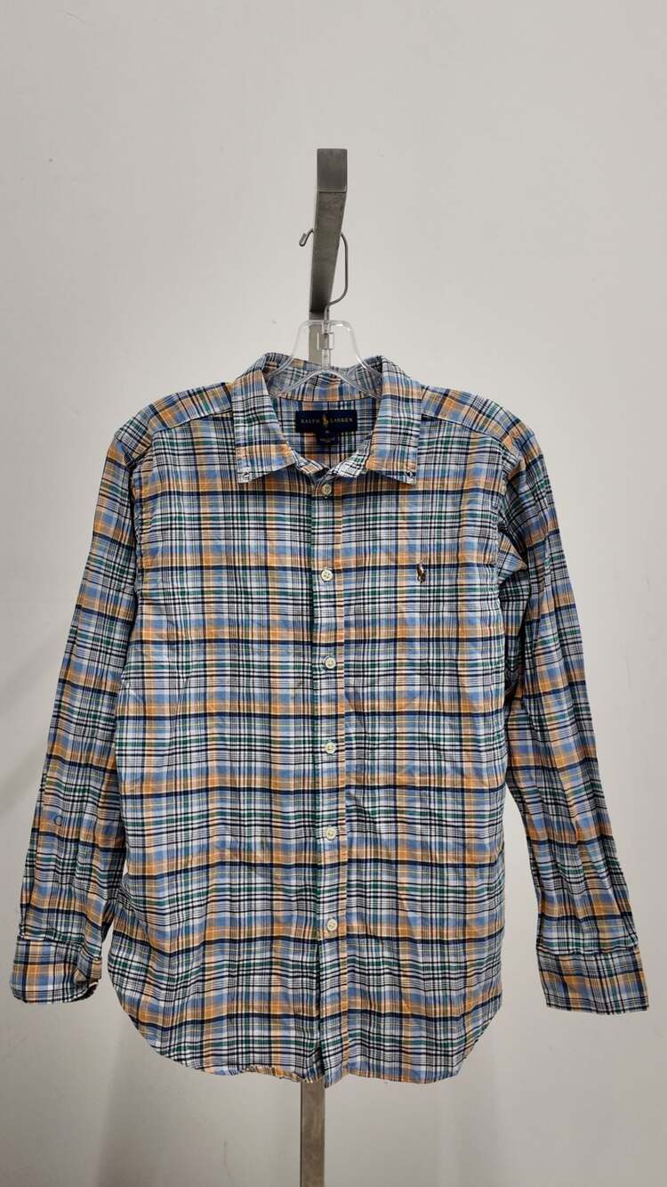 Ralph Lauren Men’s Plaid Button-Down Oxford Shirt – Blue/Orange/Green (Size 16)